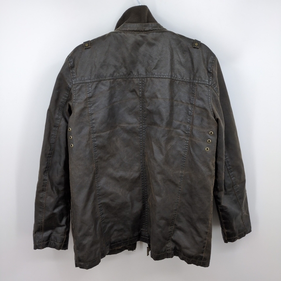 Guess Faux Leather Men's Medium Bomber Jacket Sherpa Lined Field Cargo Military‎ - Picture 2 of 14